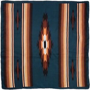 Wyoming Traders Wild Rag Aztec Print Teal / Tan 100% Silk Scarf - 42"